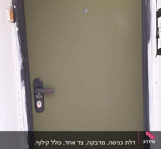 דלת ירוקה עם ידית שחורה ומסגרת צבועה